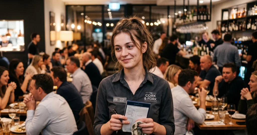 Restaurant team managing peak-hour service with digital ordering support