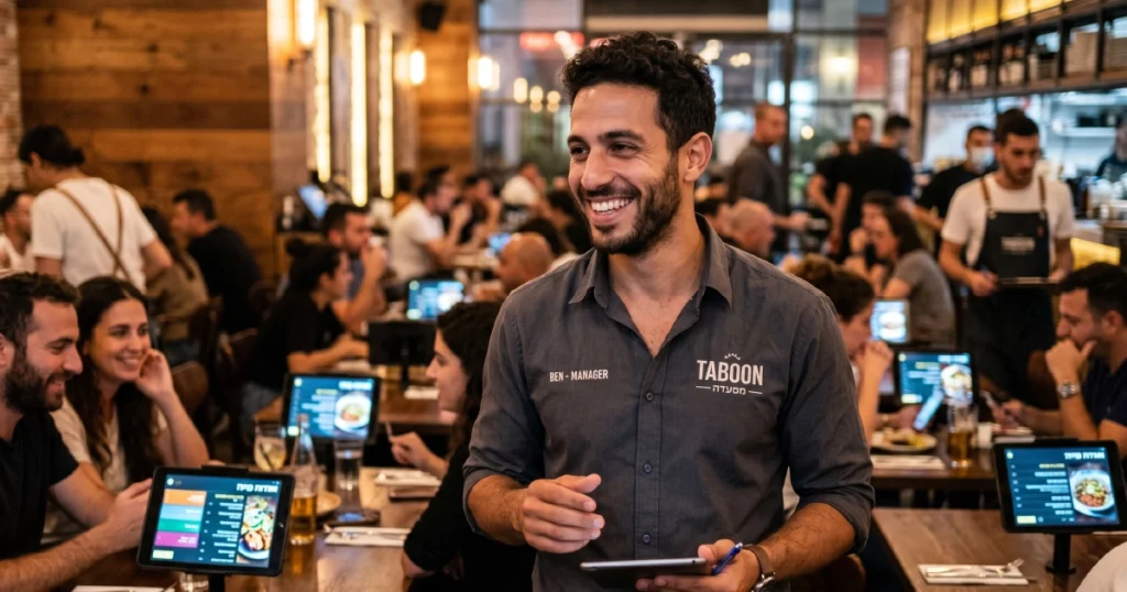 restaurant owner happy from digital menu performance
