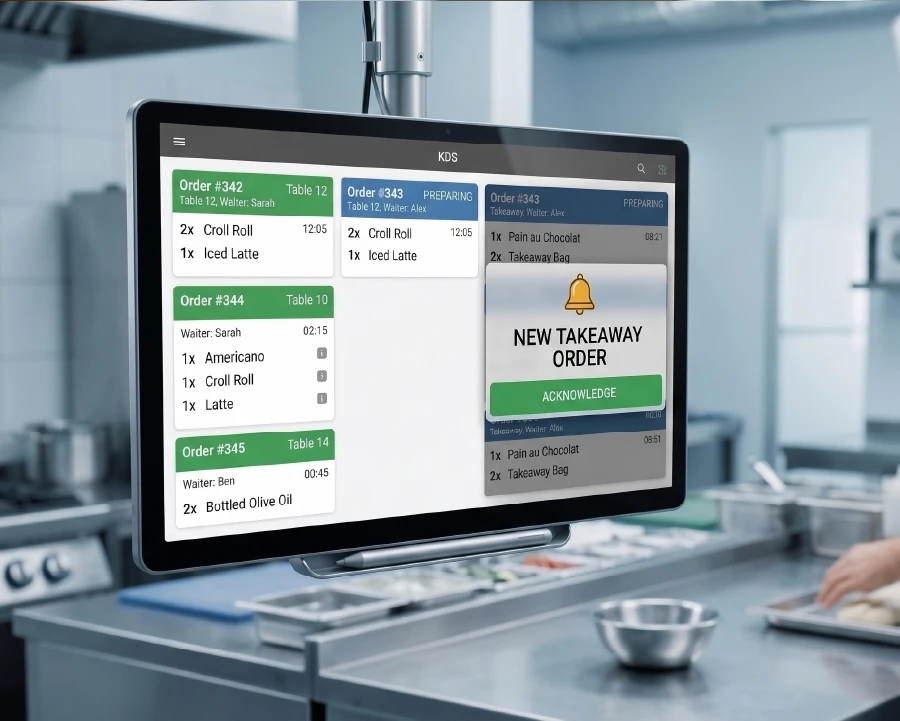 Restaurant digital ordering system connected with kitchen display integration