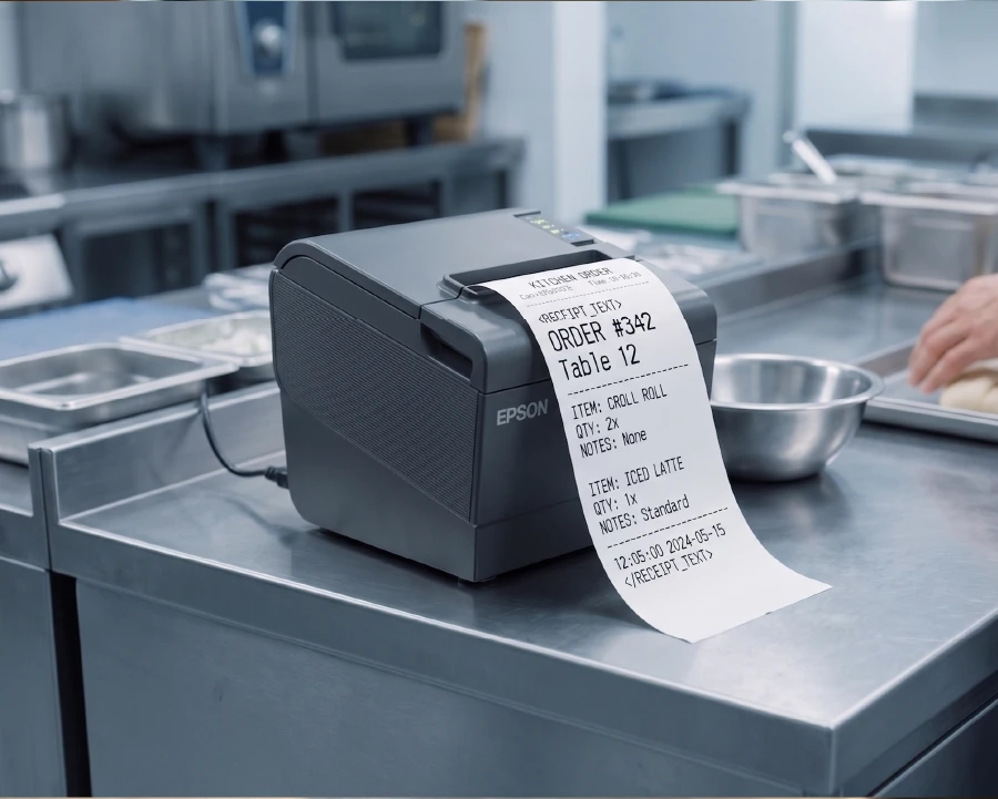 Restaurant digital ordering system connected with kitchen printer integration