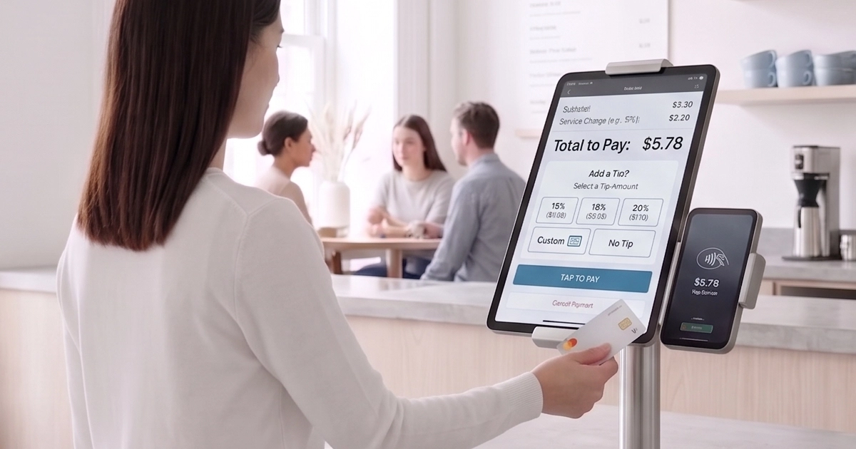 Restaurant digital checkout with tip options and service charge settings