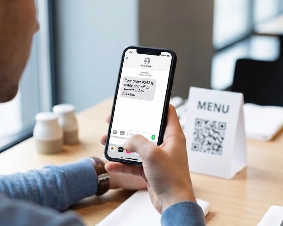 Table service ordering flow connected with SMS guest communication integration